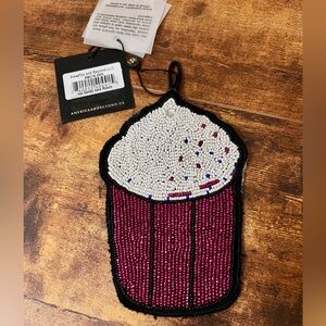 America & Beyond Beaded Adorable Pink/White Coin Pouch
